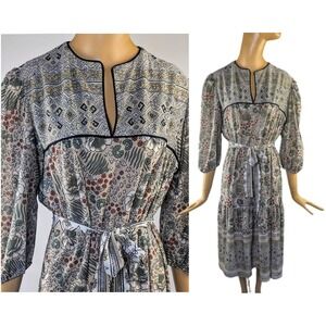 Super Simon 70s long sleeve belted boho dress‎ puff sleeve
